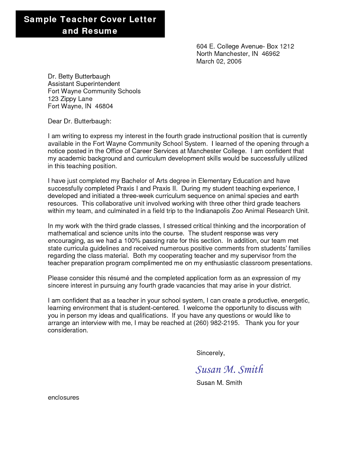 Teacher cover letter, teacher cover letter example, school